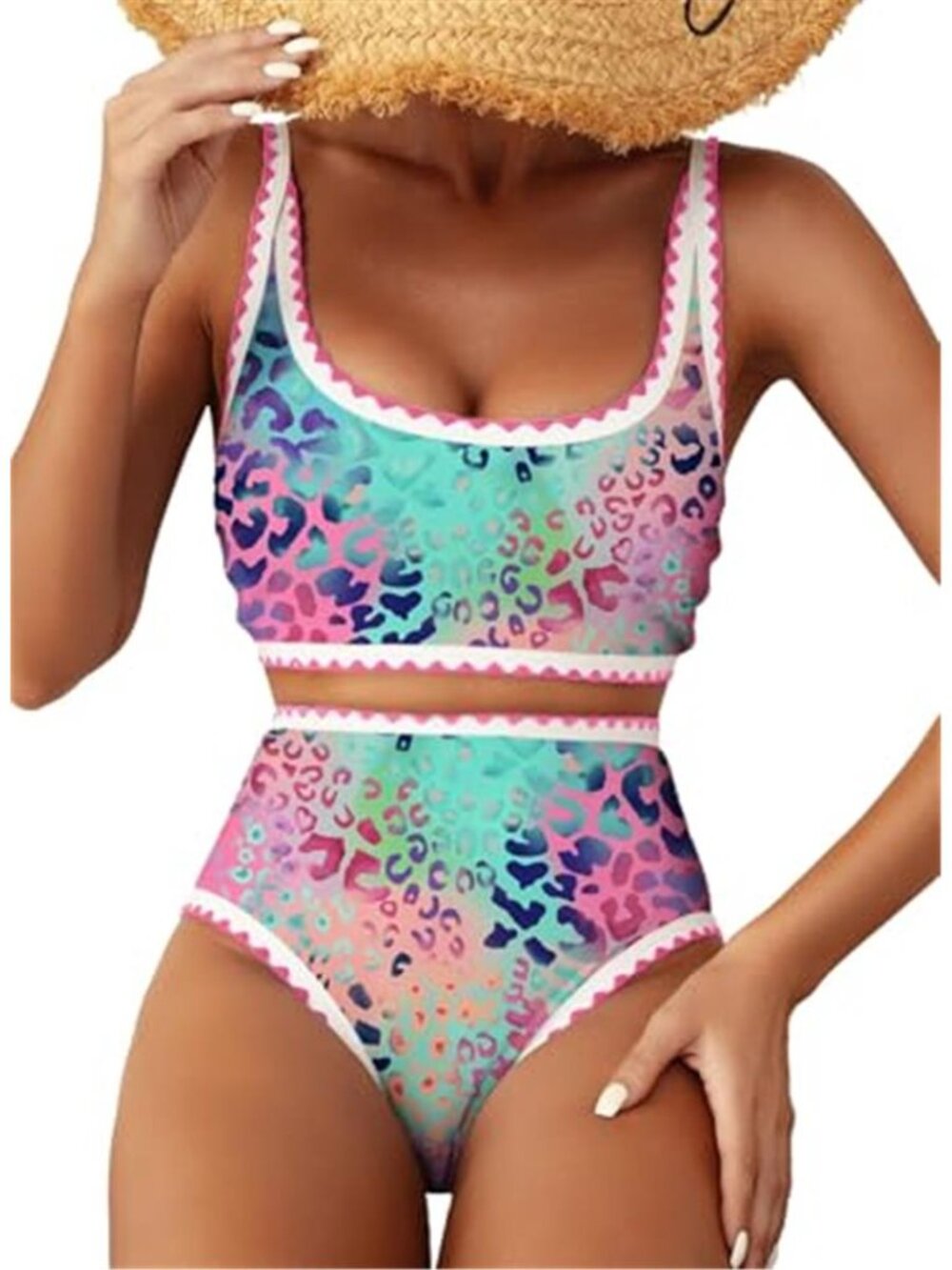 Womens High Waisted Bikini Set Floral Print Tummy Control Swimsuit Retro